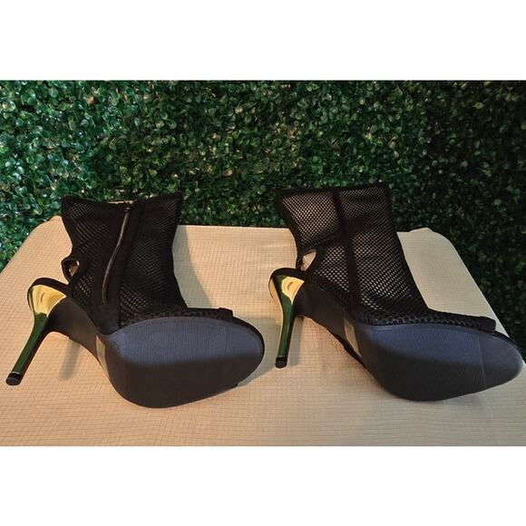 Black Mesh Mid Calf Peep Toe Stiletto Boots with Side Zipper, Size 7.5, NWB - Picture 6 of 8